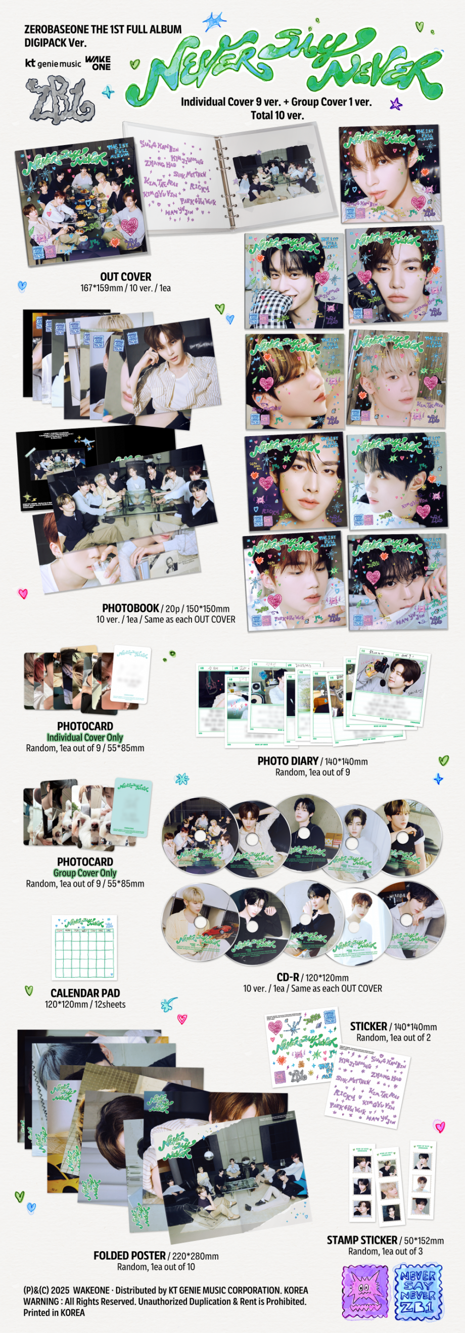 [PRE-ORDER] ZEROBASEONE - THE 1ST FULL ALBUM [NEVER SAY NEVER] (DIGIPACK Ver.) (10 TYPES)