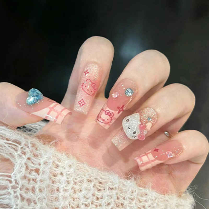 Checkered Kitty Press-On Nails