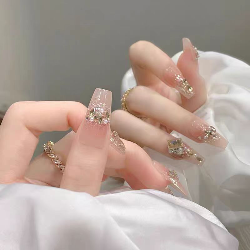 Golden Crystal Crown Press-On Nails
