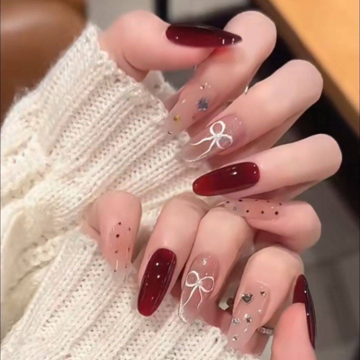 Crimson Ribbon Press-On Nails